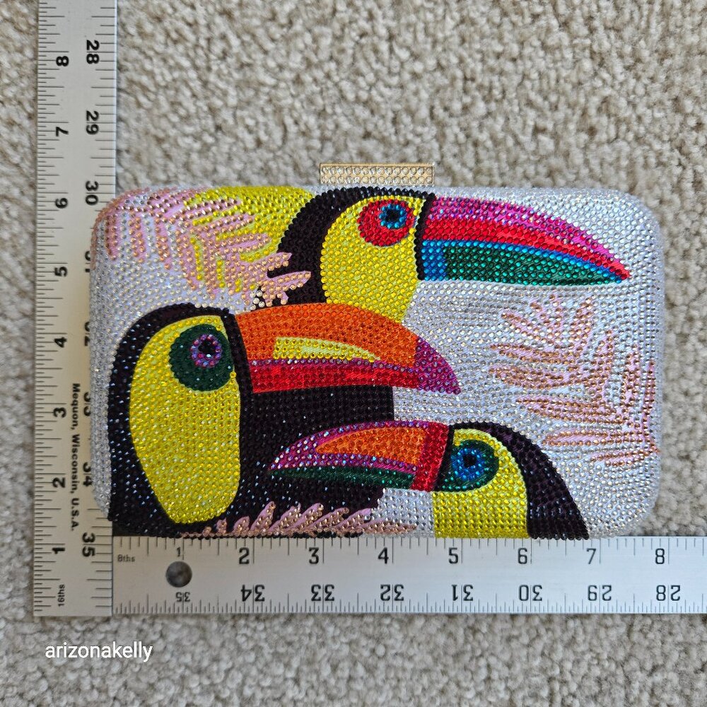 NIB Crystal Gem Rhinestone Clutch Toucan Parrot Bird - Picture 1 of 8
